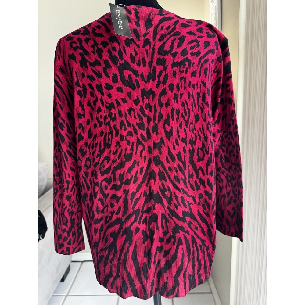 NWT White House Black Market Leopard Print Cardigan Sweater XL Cardinal Red